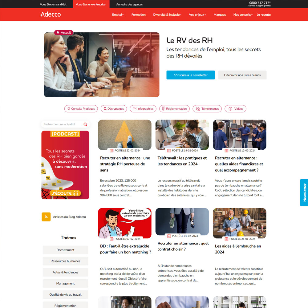 Adecco B2B blog homepage