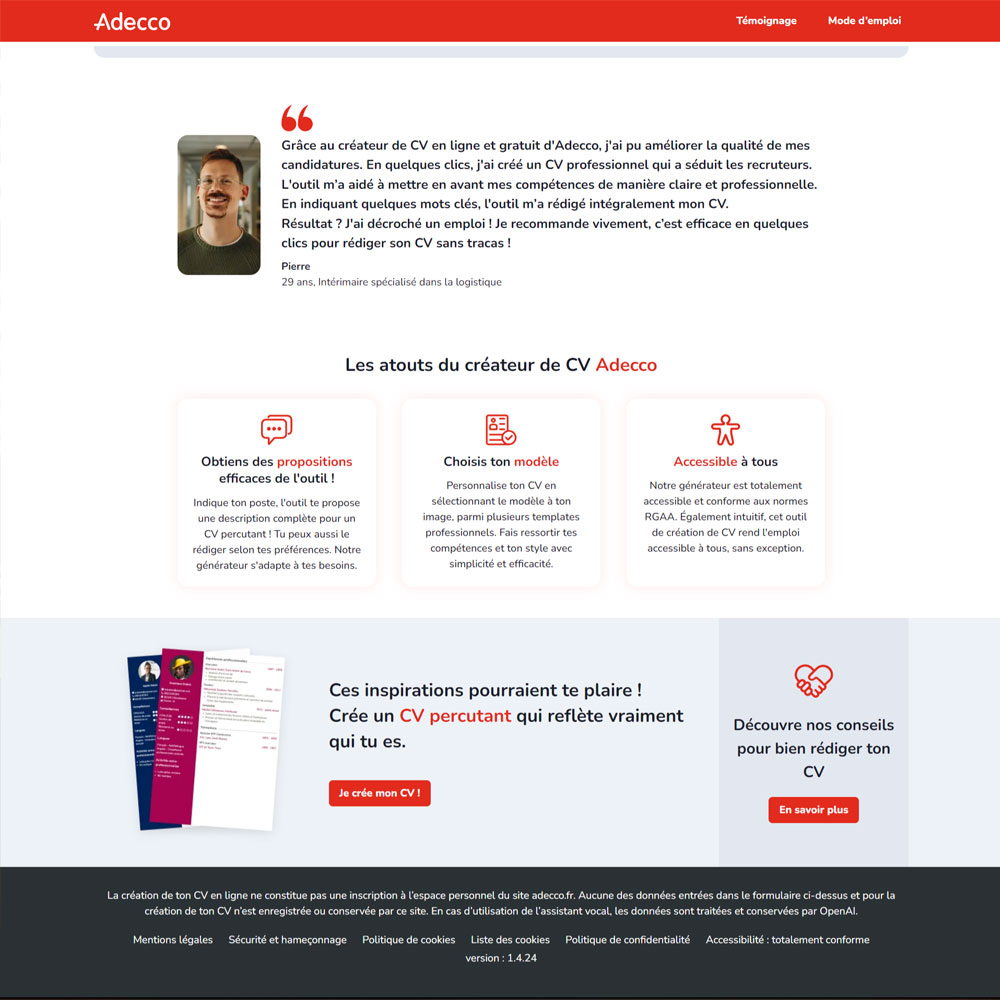 Adecco CV Maker homepage