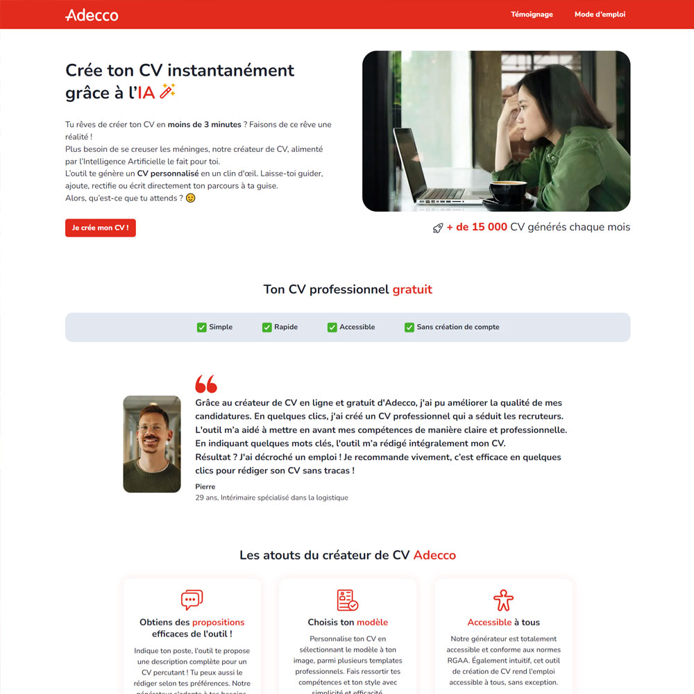 Adecco CV Maker homepage