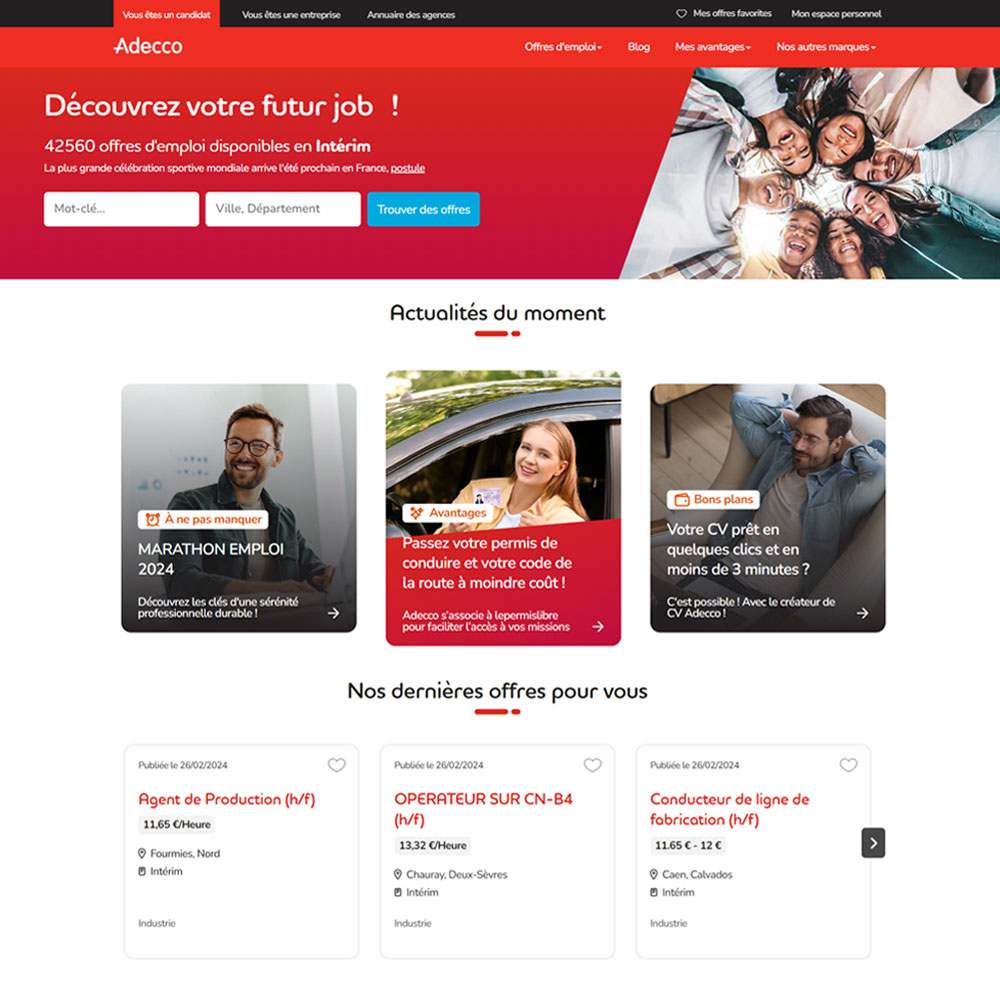 News component on the Adecco website homepage